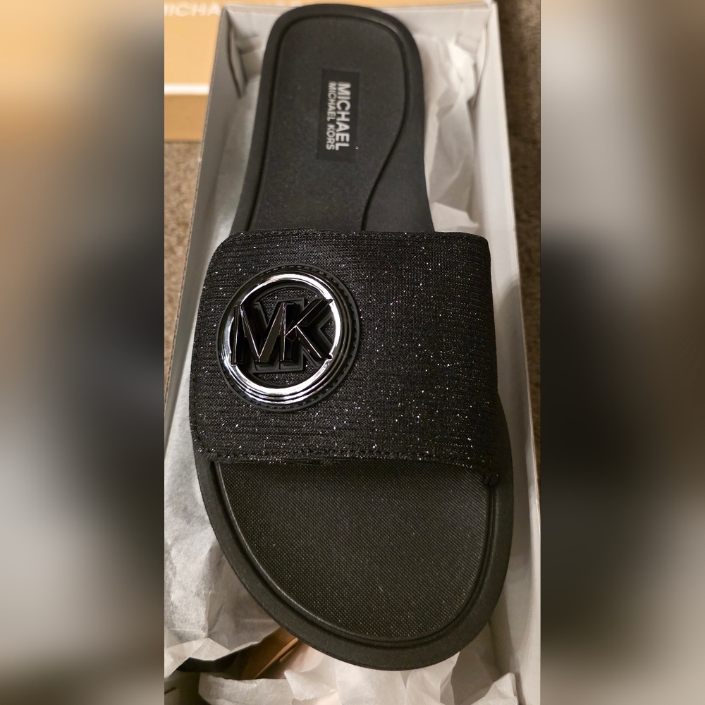 Michael Kors Black Logo Embellished Slide Sandals - Picture 2 of 7